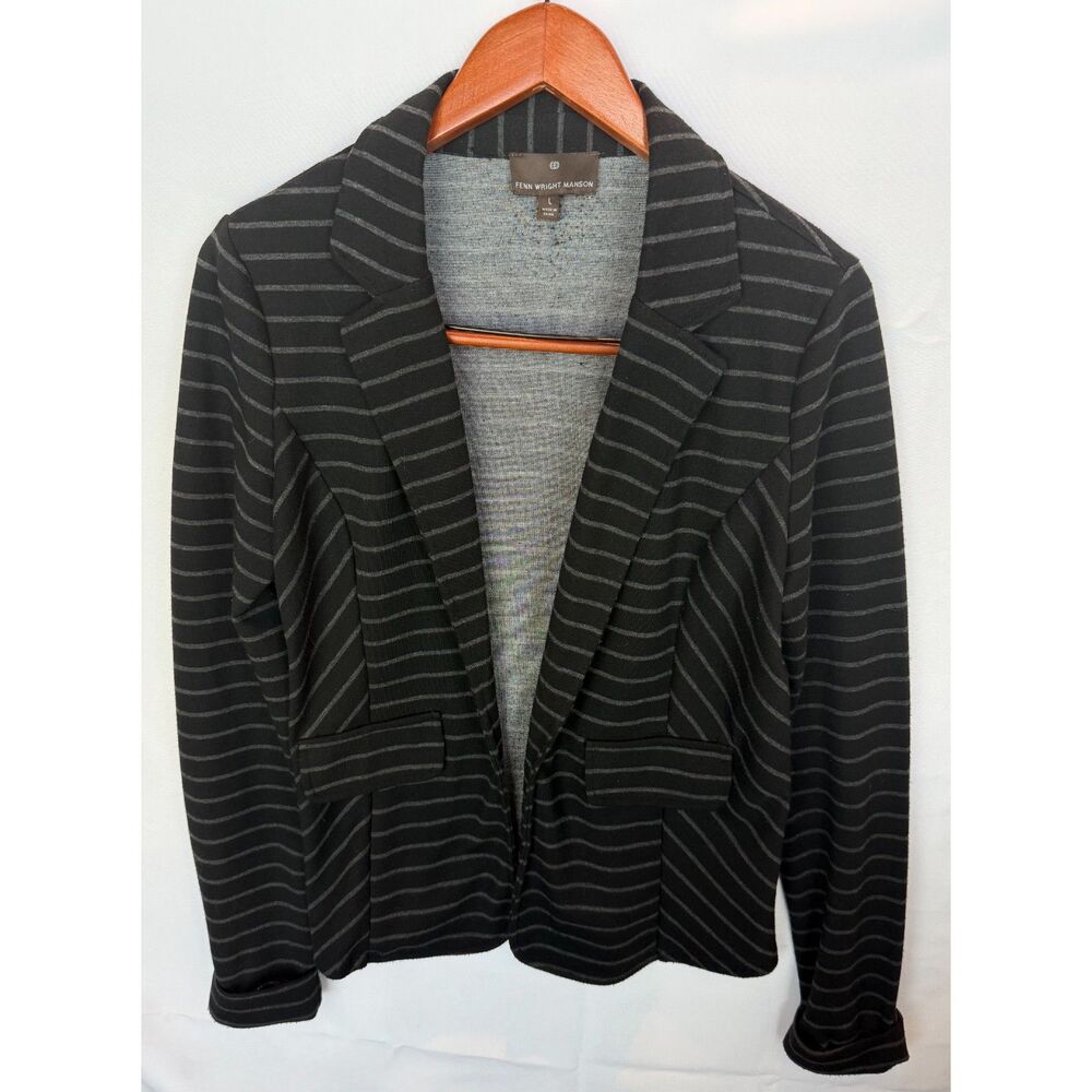 Fenn Wright Manson Black Gray Striped Knit Blazer Jacket Size L